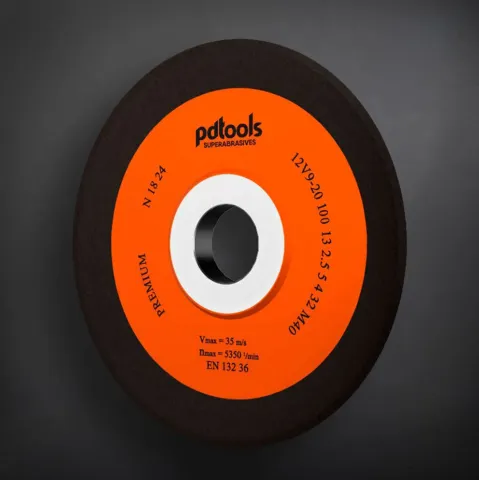 Grinding wheel 12V9-20 for sharpening cutting tools with a seating hole 20